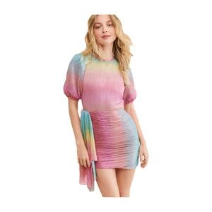 Saylor LARGE Orpha Ombre Mini Dress Metallic Pastel Pink Blue Cocktail Party